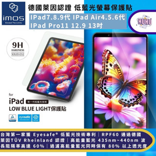 imos【官方授權】低藍光玻璃保護貼 RPF60德國萊因認證IPad Air Pro 11 12.9 13 抗藍光保護貼