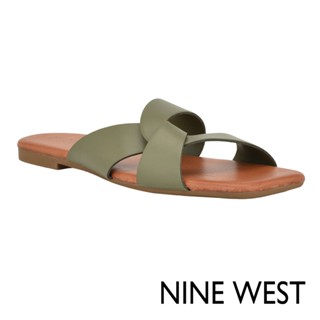 【NINE WEST】FINORA3交叉扭結平底拖鞋-綠色