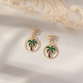 ❤️vivi飾品❤️無耳洞 戀戀夏威夷椰子樹俏皮夾式耳環