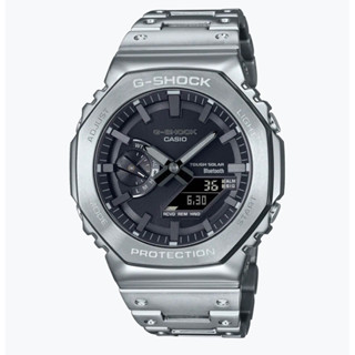 CASIO卡西歐 G-SHOCK 時尚八角白鋼太陽能智慧藍芽雙顯黑麵男錶 GM-B2100D-1A