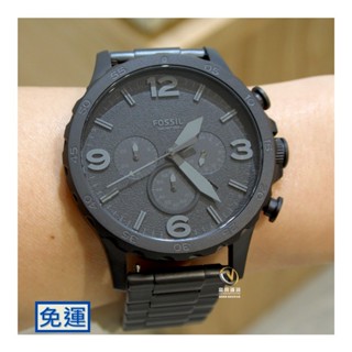 美國FOSSIL Nate 黑色帥氣不鏽鋼計時男表_50MM ☆公司貨☆JR1401_實體店面◎富興鐘錶