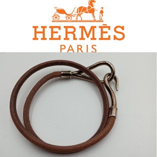 二手真品 HERMES 愛馬仕 金勾 皮革手環 L199