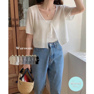 Waroom|現貨實拍 多色前綁針織短版罩衫|女裝|小外套|針織上衣|短款上衣|短袖上衣|針織外套|短袖外套 5070