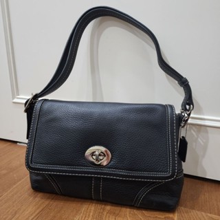 Coach全新黑色肩背斜背兩用包-牛皮全新正品