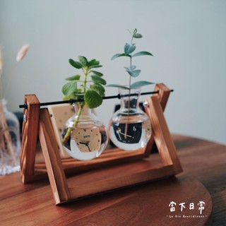 當下日常 ✱ 療癒系小植栽 ✱ 木座玻璃花瓶 桌上插花 擺飾擴香瓶 擺拍花器 小植瓶 花瓶擺件 插花器