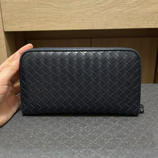 Bottega Veneta BV 經典長夾 羊皮 編織8卡拉鍊長夾 深藍色