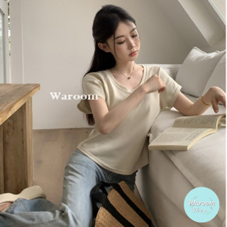 Waroom|售完不補 韓系u領純色修身棉短袖上衣|女裝|T恤|U領上衣|休閒百搭|素T|修身上衣|修飾手臂121306