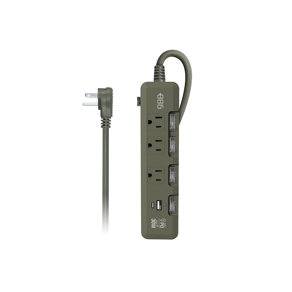 886極野家 4開3插USB+Type C PD 30W 快充延長線 1.8米(HPS1433)