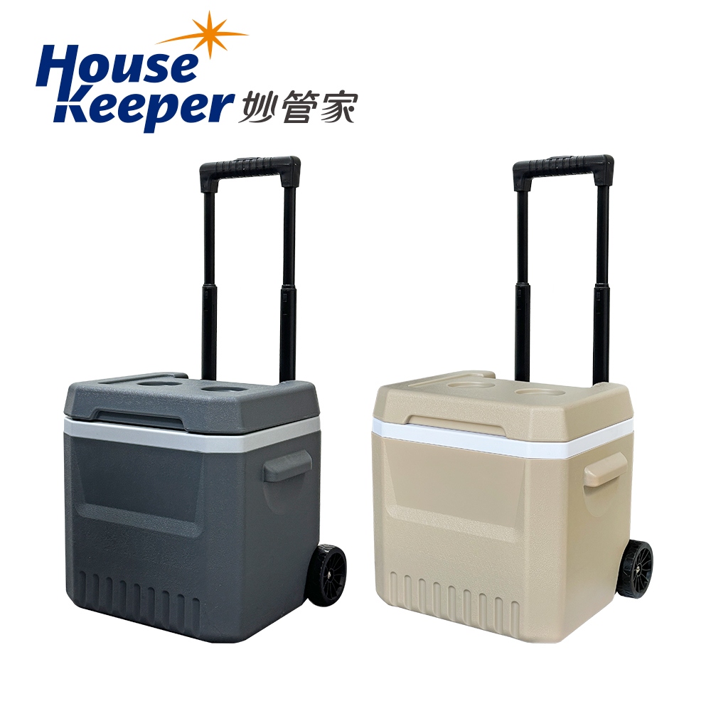 妙管家 伸縮拉桿式拖輪保冷冰桶18L(奶茶色/鐵灰色) 戶外露營野餐發泡保冷箱 釣魚冰箱 烤肉冰桶 攜帶式行動冰箱