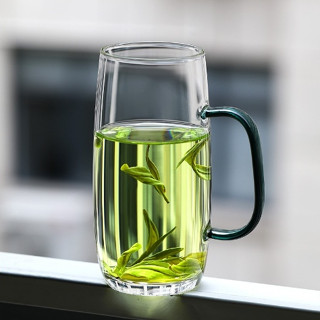 【品味生活】AnJiaH&H 玻璃馬克杯 泡茶杯 手柄玻璃杯350ml 380ml 笛型杯 彩色手柄 耐熱 辦公杯