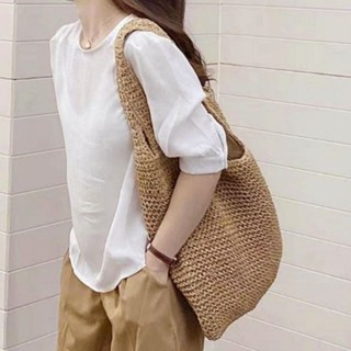 【臺灣現貨】夏季森林系 休閒渡假風 大容量 沙灘包 草編包 側揹包 編織包