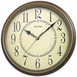 日本進口RHYTHM CLOCK 古銅結合原木古典靜音掛鐘 型號：CMG985NR06【神梭鐘錶】