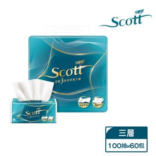 【Scott可麗舒】頂級 3 層柔厚抽取衛生紙 100抽X10包X6串 箱購