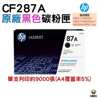 HP CF287A 87A 原廠黑色碳粉匣 M501 M506 M527