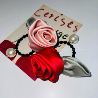 （現貨🇹🇼免等！）正韓製🇰🇷 韓國ins博主 超美 同款 ROSE 真絲 玫瑰花 珍珠 髮圈 髮繩 歐根紗 手工製作