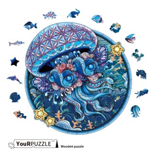 YouRPuzzle拼圖 臺灣現貨 圓形水母 檢驗合格 不規則木製拼圖 精美設計外盒