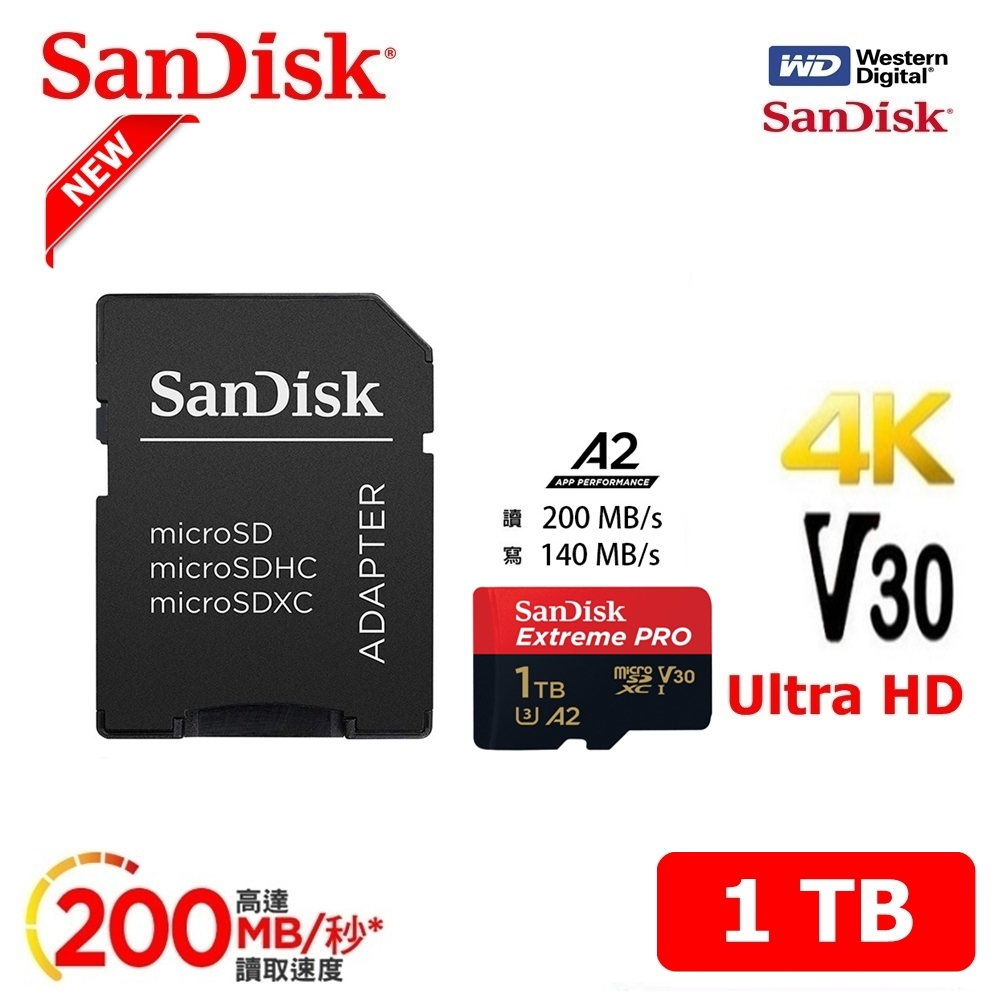 SanDisk晟碟ExtremePro microSDXC UHS-I V30 A2 512/ 1TB 記憶卡