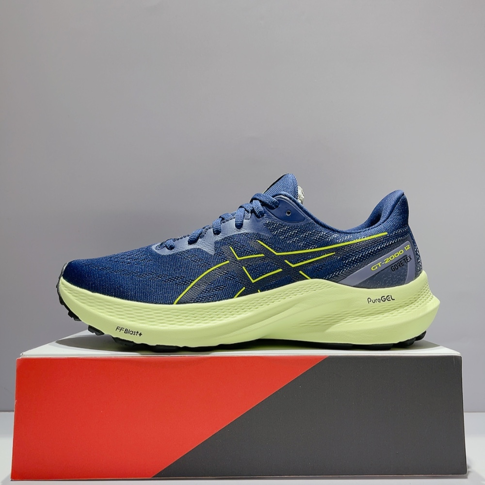 ASICS GT-2000 12 GTX 男款 高支撐 完全防水 輕量 深藍 螢光黃 慢跑鞋 1011B687-400