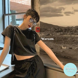 Waroom|高雄現貨秒出 歐美復古作舊水洗短版tee|女裝|短袖上衣|露臍|短版上衣|短袖T恤|Y2K|美式3002