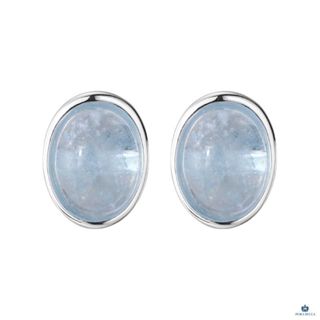 <Porabella>S925純銀月光石耳環 海藍水晶耳環 橢圓形水藍耳飾 簡約氣質款百搭耳環 耳針 Earrings