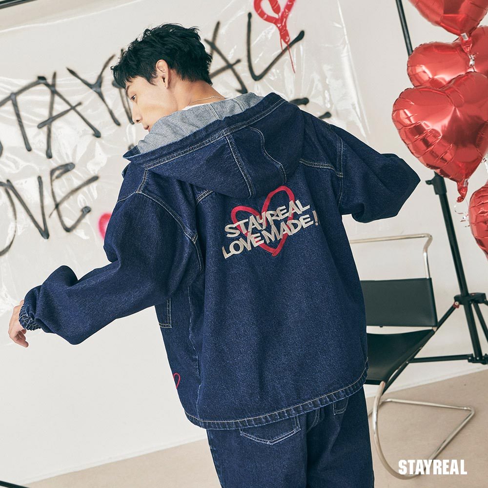 STAYREAL LOVE MADE丹寧刺繡連帽外套