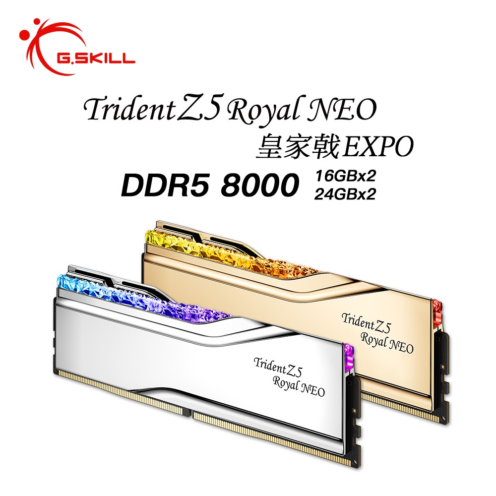 芝奇TZ5 ROYAL皇家戟 RGB D5-8000 16G/24Gx2 雙通 CL38~40 金/銀FOR EXPO