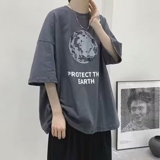 【大尺碼】M-8xl大碼男裝短袖T恤 圓領t恤 俯瞰地球印花短袖 情侶款 ins潮牌 寬鬆上衣 oversize短袖上衣