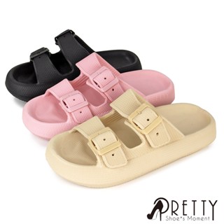 【Pretty】雙帶釦厚底防水舒適胖胖沙發拖鞋/室內拖鞋/浴室拖鞋-女款 BA-28102