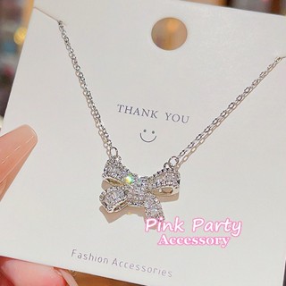 【項鍊】 精緻璀璨 水鑽鋯石蝴蝶結項鍊 鎖骨鍊 頸鍊 短項鍊 PinkParty❤韓系飾品 新娘秘書 新娘飾品