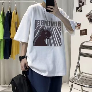 (M-8XL)短T情侶t 時尚復古印花短袖上衣簡約 短袖T恤Oversize t恤百搭寬鬆上衣大尺碼體恤