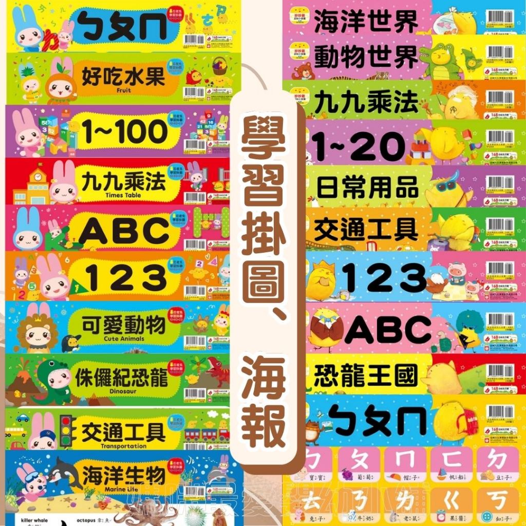 現貨《幼福》掛圖 學習掛圖 注音掛圖 忍者兔學習掛圖九九乘法123交通工具可愛動物ABCㄅㄆㄇ 妙妙雞認知小掛圖 海報