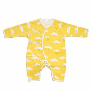 臺灣製新生兒有機棉和尚服(黃色雲朵)｜嬰兒服 透氣排汗 純棉親膚 蝴蝶衣 不套頭