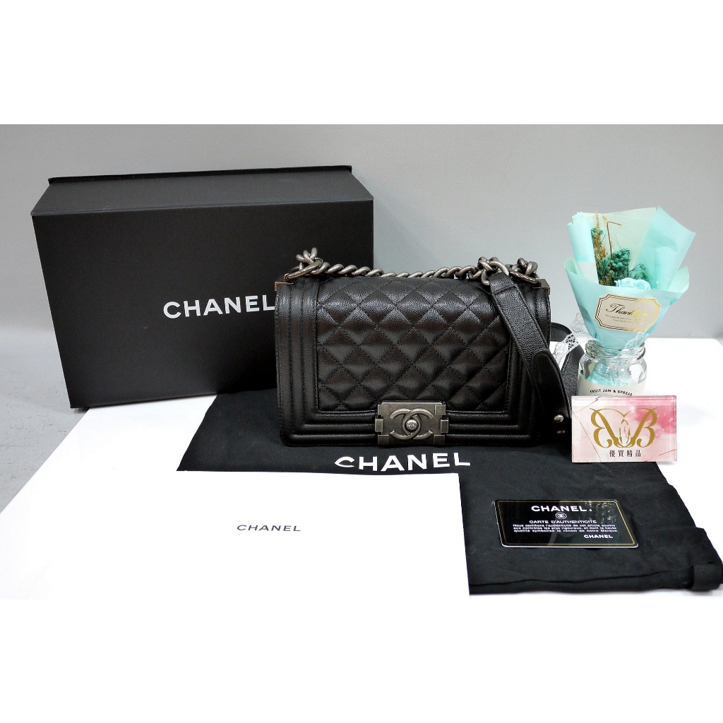 優買二手精品名牌店 CHANEL A67085 BOY coco mini 20 黑色荔枝皮銀鍊 肩背包斜背包口蓋包 激