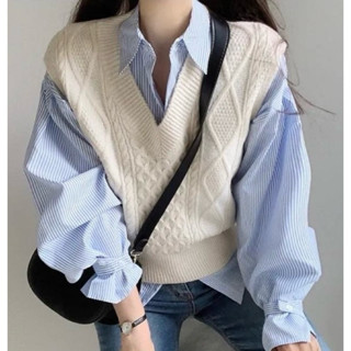 【ʟɪᴏɴɴ現貨】韓系溫柔藍色條紋長袖上衣 春秋上衣 女生襯衫 女生襯衫 女裝 韓系穿搭 職場穿搭 女裝 上學穿搭