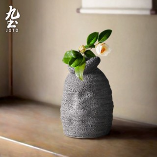 九土禪意手工粗陶花器茶室擺件日式花器復古花器創意花器插花客廳玄關家居飾品手工花器粗陶花瓶插花器家用擺件裝飾DER0097