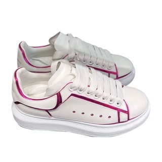 Alexander McQueen 708750 女款 Oversize 厚底小白鞋 幾何桃粉金屬線條 IT35-38