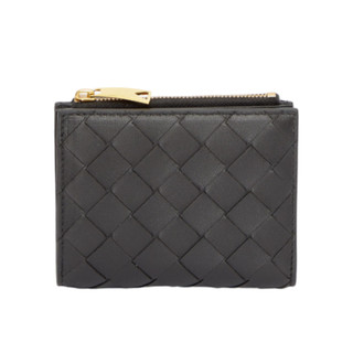 BOTTEGA VENETA BV Small Bi-Fold 編織皮革 拉鍊 卡夾 皮夾 短夾 黑色 742330