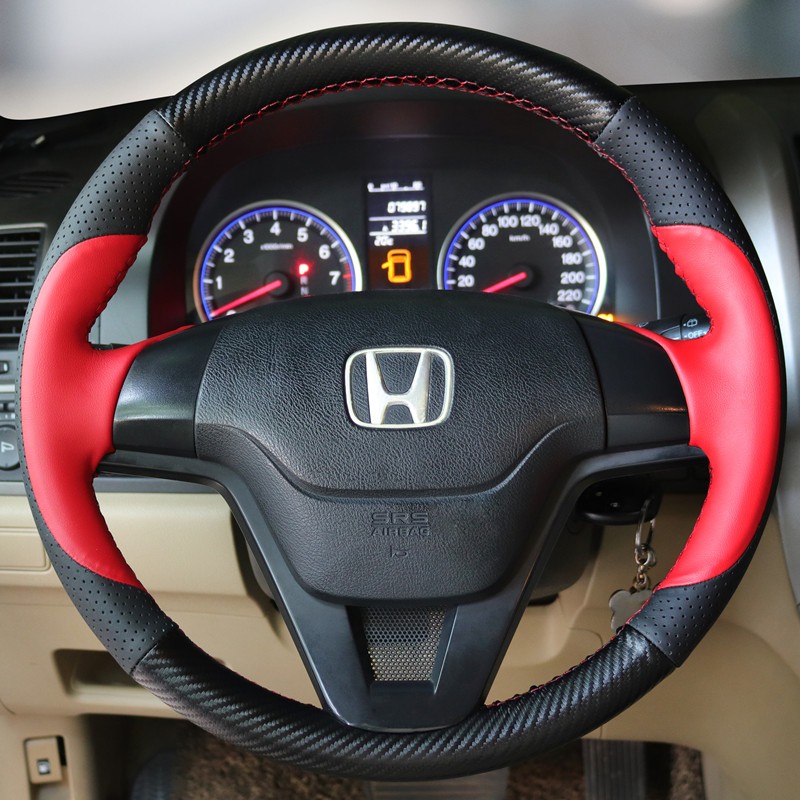 Honda系列方向盤套 本田老款07/08/09/10/11款CRV真皮手縫方向盤套 防滑 方向盤皮套 專用改裝牛皮把套