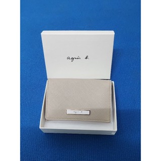 全新 Agnes b.奶茶色內白 防刮牛皮名片夾 卡片夾 卡包