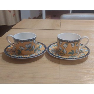 英國DIANA ROYAL 皇家戴安娜陶瓷咖啡杯／下午茶杯，杯、盤套裝組共2組，花卉彩繪陶瓷作品
