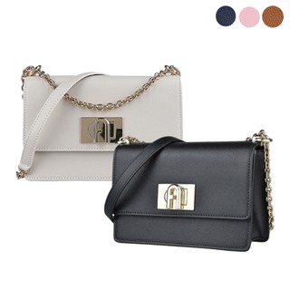 FURLA 1927拱門LOGO皮革旋鈕式鏈帶斜背方包(迷你/多色)