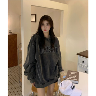 CHAOO 純棉 衛衣 水洗做舊 大學t 女 韓國上衣 衛衣女 美式復古衛衣 oversize 長袖 秋冬上衣 衣服女