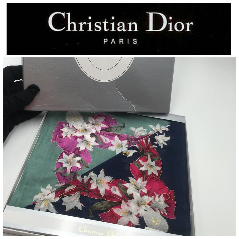 新古真品 Christian Dior 手帕 花紋 盒裝2件組 綿100% 盒191