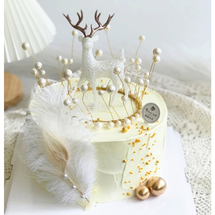 蛋糕裝飾擺件烘焙可愛公仔水晶鹿蛋糕擺件 小鹿網紅ins麋鹿聖誕女神生日裝飾