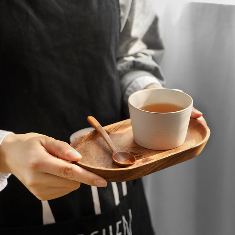 實木餐盤 橢圓形託盤實用點心水果盤 下午茶咖啡杯收納盤 相思木