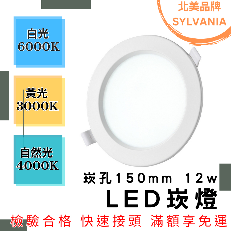 💛LED崁燈 北美第一品牌💛 喜萬年(喜光) 15cm 12W 附快速接頭 CNS認證 超薄崁燈天花板低價裝潢客廳餐廳