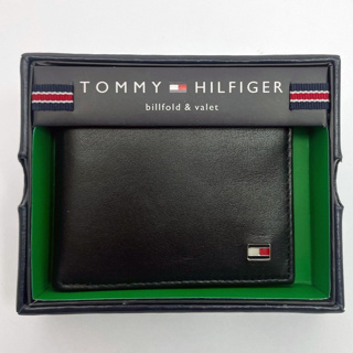 Tommy Hilfiger真皮皮夾男(黑色)，精緻小logo真皮短夾--附精美皮禮盒【美國直購現貨在台】