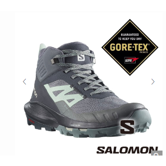 【SALOMON 法國】女OUTpulse GTX中筒登山鞋『烏木黑/靜灰/黑』470672 戶外 露營 登山 健行 休