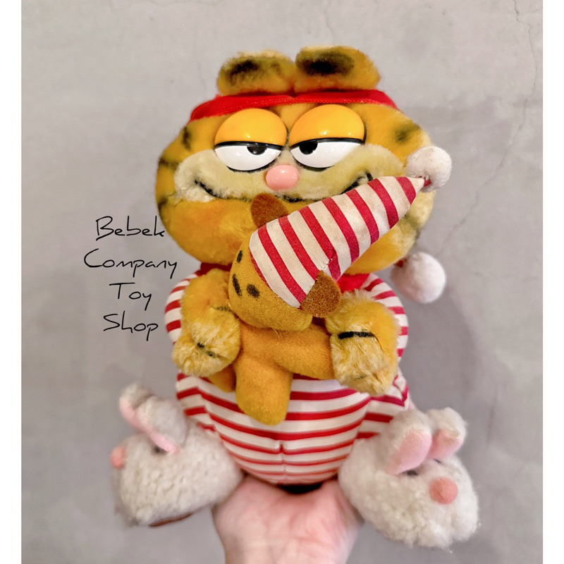 美國二手🇺🇸 10吋 1981年 Garfield 睡衣 抱熊熊 加菲貓 古董玩具 玩偶 娃娃 絕版玩具