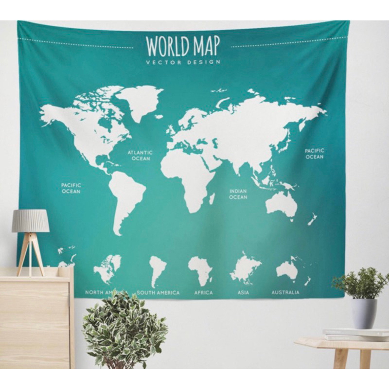 💚台灣現貨🇹🇼(送掛鉤+燈串）地圖掛布 世界地圖 背景布 掛布 裝飾布 牆壁佈置 居家改造 全球 world map